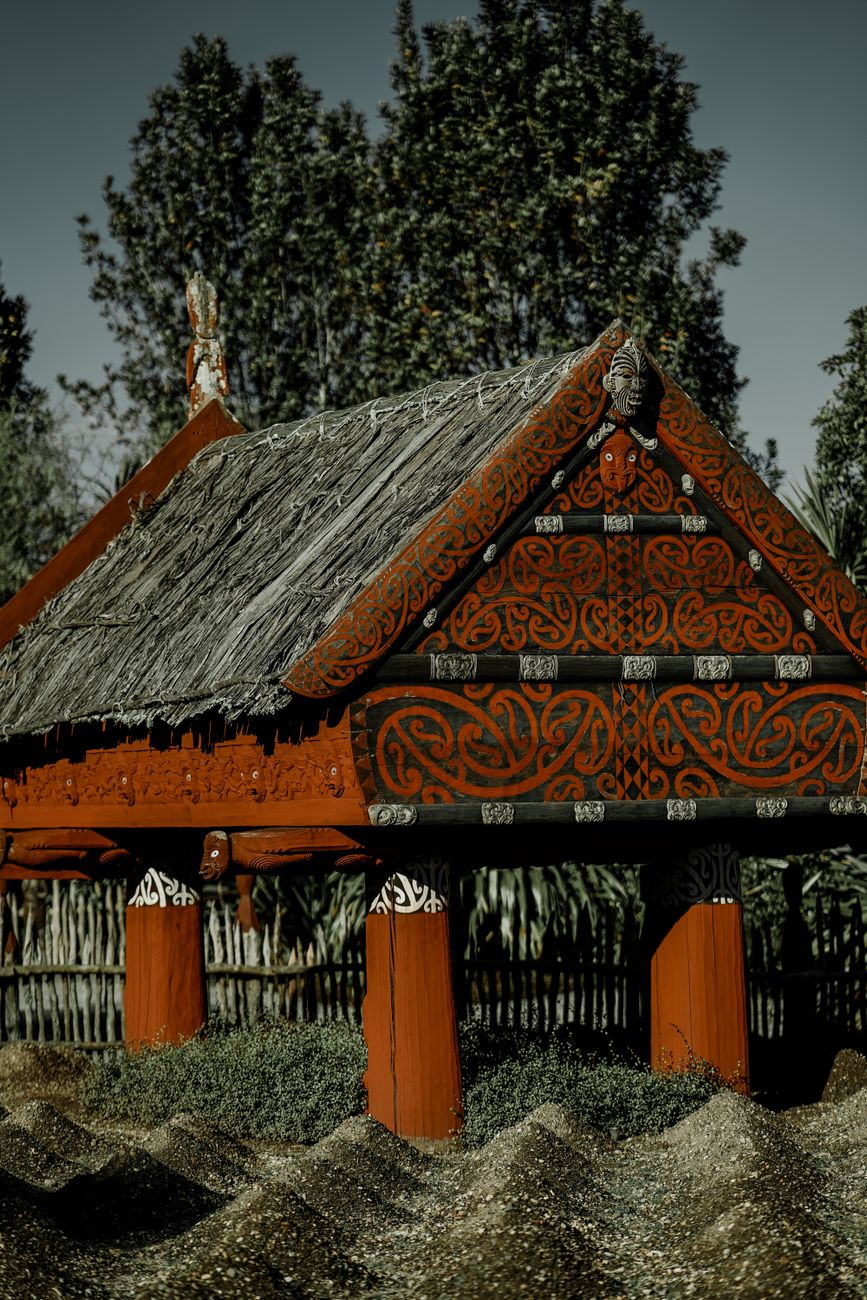 Traditional Maori carved meeting house Wharenui in Rotorua